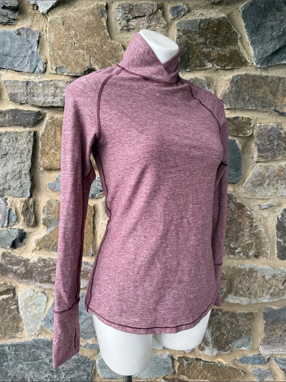 Lululemon Warm Your Core Long Sleeve Tee in Heathered Bordeaux Drama Size 8